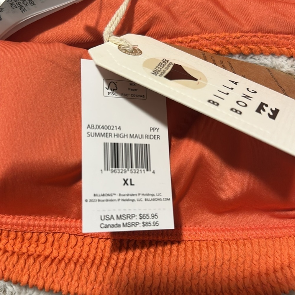 Billabong Coral Orange High Waist Ribbed Bikini Bottom Swimwear - Picture 9 of 10